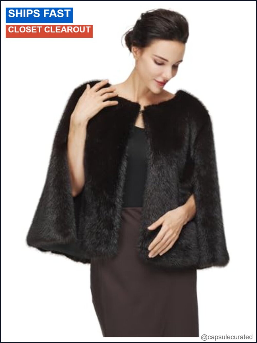 Faux Mink Fur Shawl Armholes Split Short Cape Evening Wrap